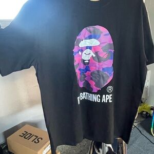 Bape Black Shirt with Purple and Pink Camo Logo